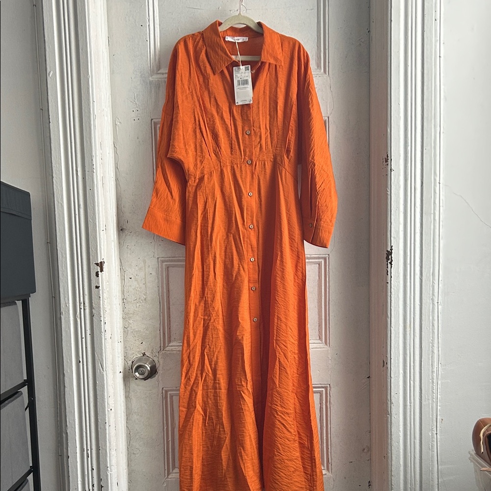 NWT Mango Vibrant Orange Long Sleeve Dress- size XS - Picture 3 of 6